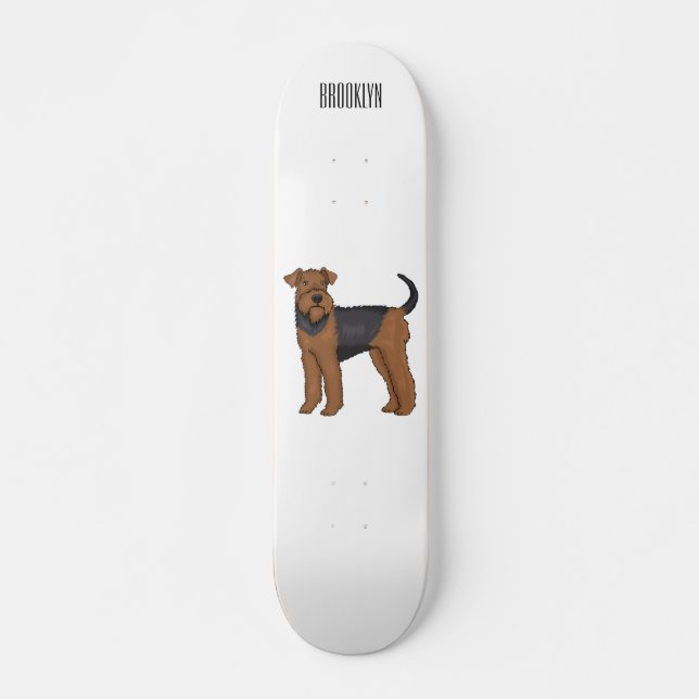 Airedale Terrier Hund Cartoon Illustration Skateboard (Vorne)