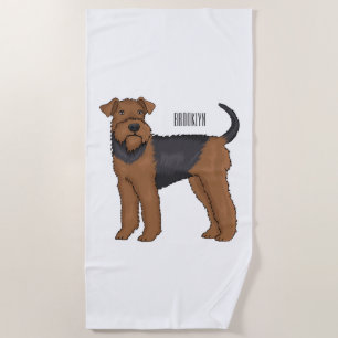 Airedale Terrier Hund Cartoon Illustration Strandtuch
