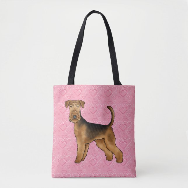 Airedale Terrier Hund Liebe mit rosa Herzmuster (Vorderseite)