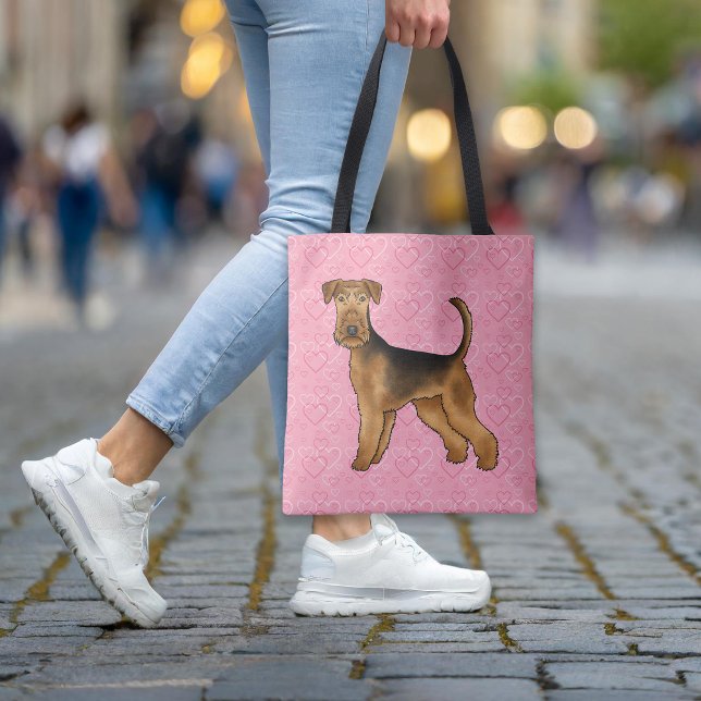 Airedale Terrier Hund Liebe mit rosa Herzmuster (Please note: This image is a digital mockup. The product may not be in scale.)
