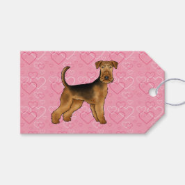 Airedale Terrier Hund Liebe mit rosa Herzmuster Geschenkanhänger