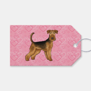Airedale Terrier Hund Liebe mit rosa Herzmuster Geschenkanhänger