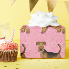 Airedale Terrier Hund Liebe mit rosa Herzmuster Geschenkpapier