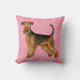 Airedale Terrier Hund Liebe mit rosa Herzmuster Kissen