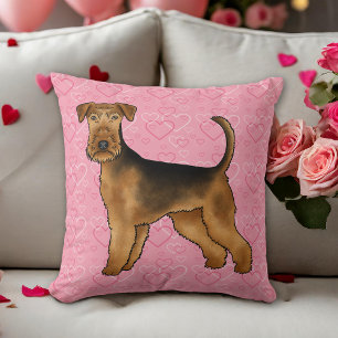 Airedale Terrier Hund Liebe mit rosa Herzmuster Kissen