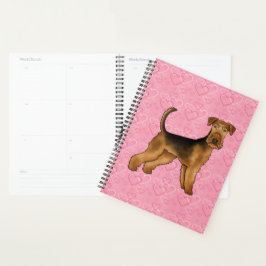 Airedale Terrier Hund Liebe mit rosa Herzmuster Planer
