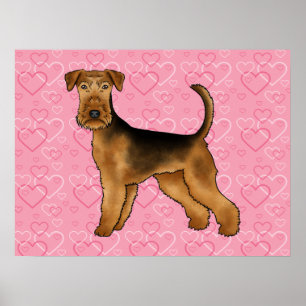 Airedale Terrier Hund Liebe mit rosa Herzmuster Poster