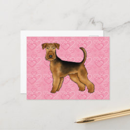 Airedale Terrier Hund Liebe mit rosa Herzmuster Postkarte