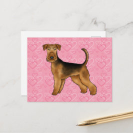 Airedale Terrier Hund Liebe mit rosa Herzmuster Postkarte