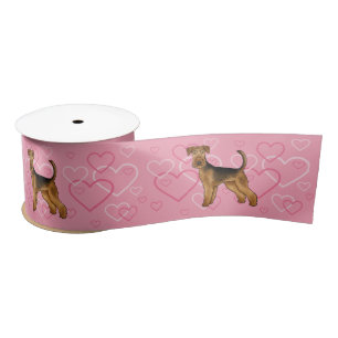 Airedale Terrier Hund Liebe mit rosa Herzmuster Satinband