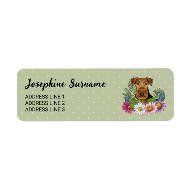 Airedale Terrier Hund mit bunten Blume grün (Vorne)