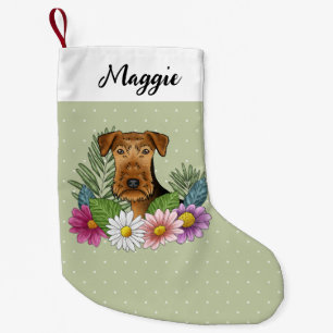 Airedale Terrier Hund mit farbenfrohen Blumen Grün Kleiner Weihnachtsstrumpf