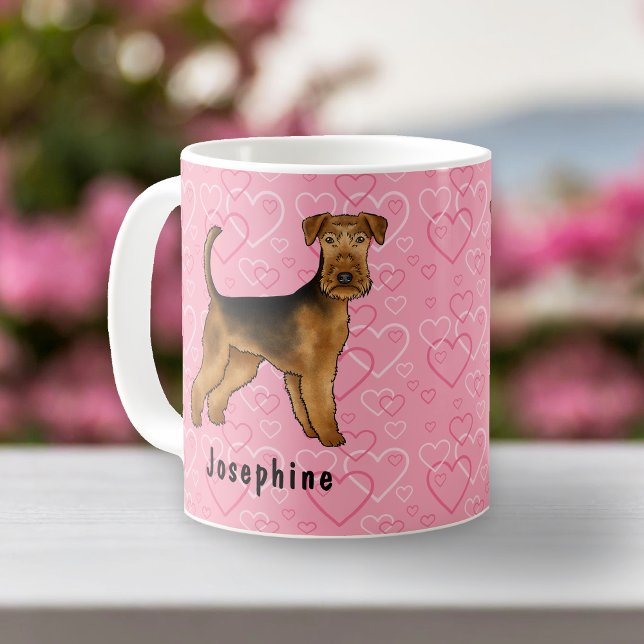 Airedale Terrier Hund mit rosa Herzen und Name Kaffeetasse (Von Creator hochgeladen)