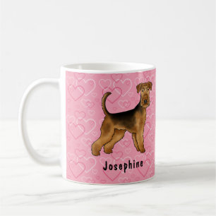 Airedale Terrier Hund mit rosa Herzen und Namen Kaffeetasse