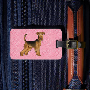 Airedale Terrier Hund mit rosa Herzen und Text Gepäckanhänger