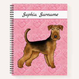 Airedale Terrier Hund mit rosa Herzen und Text Notizbuch