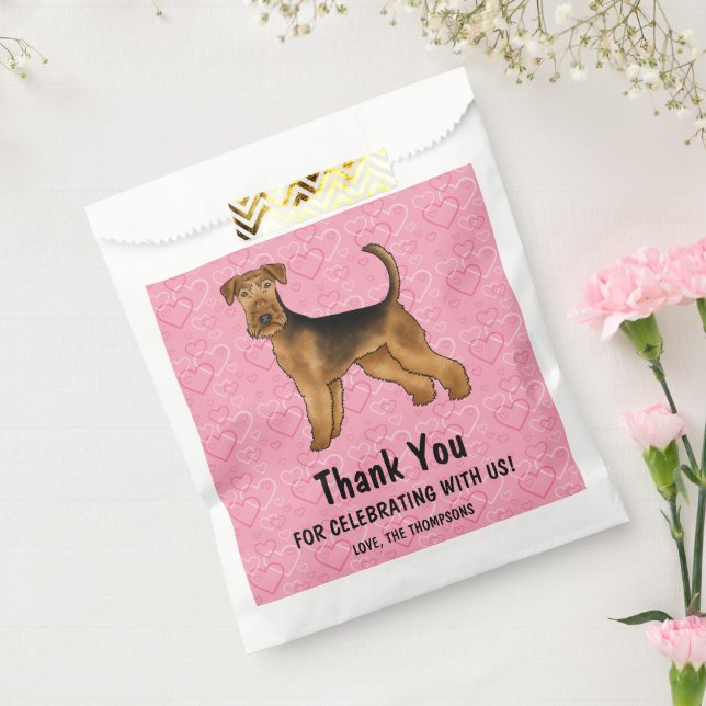 Airedale Terrier Hund mit rosa Herzen Vielen Dank Geschenktütchen (Versiegelt)