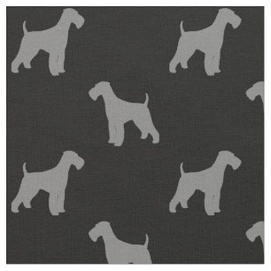 Airedale Terrier Hund Silhouetten Muster Grau Stoff