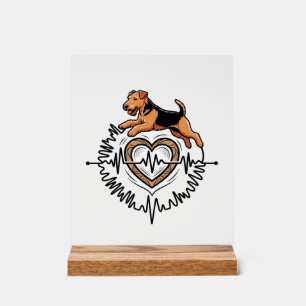 Airedale Terrier Hund springt Herz Ekg Linie Acrylschild