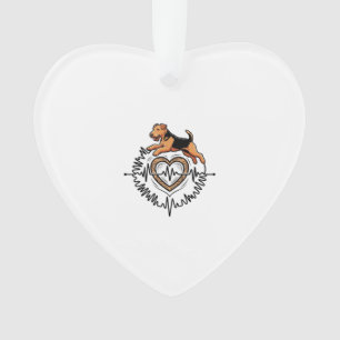 Airedale Terrier Hund springt Herz Ekg Linie Ornament