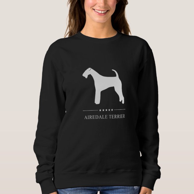 Airedale Terrier Hund Weiße Silhouette Sweatshirt (Vorderseite)