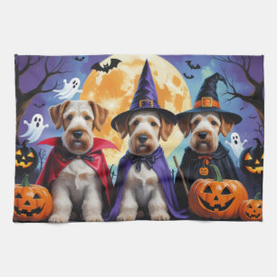 Airedale Terrier Hunde Kürbis Halloween Lustig Geschirrtuch