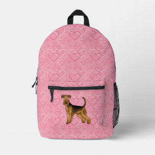 Airedale Terrier Hunde Liebe mit rosa Herz Muster Bedruckter Rucksack