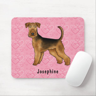 Airedale Terrier Hunde Liebe mit rosa Herz Muster Mousepad