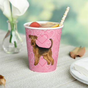 Airedale Terrier Hunde Liebe mit rosa Herz Muster Pappbecher