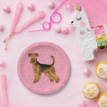 Airedale Terrier Hunde Liebe mit rosa Herz Muster
