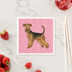 Airedale Terrier Hunde Liebe mit rosa Herz Muster Serviette