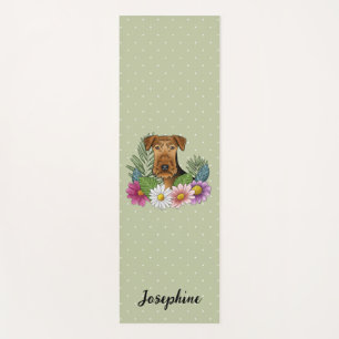 Airedale Terrier Hundekopf Bunte Blumen Grün Yogamatte