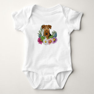 Airedale Terrier Hundekopf Bunte Hübsche Blumen Baby Strampler