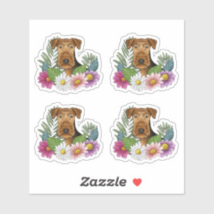 Airedale Terrier Hundekopf Bunte Sommerblumen Aufkleber