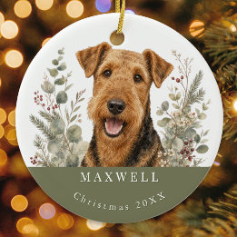 Airedale Terrier Hunderasse Wasserfarben Weihnacht Keramik Ornament