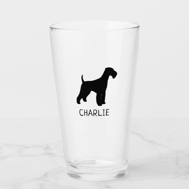 Airedale-Terrier-HundeSilhouette personalisiert Glas (Vorderseite)