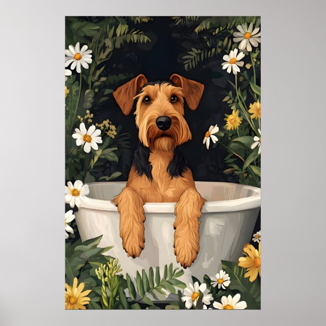 Airedale Terrier In Bathtub Poster, Funny Dog Poster (Vorne)
