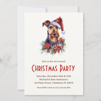 Airedale Terrier in einer Weihnachtsmannmütze Weih Einladung