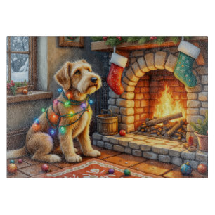 Airedale Terrier Kamin Weihnachtsbeleuchtung Schneidebrett