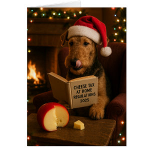 Airedale Terrier 'Käse-Steuer' Weihnachtskarte
