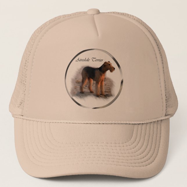 Airedale Terrier Kunst, Dichtung und Musik Truckerkappe (Vorderseite)