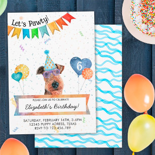 Airedale Terrier Lasse Pawty Dog Birthday Party Einladung