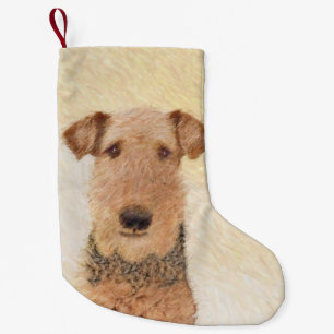 Airedale Terrier Malerei - Niedliche Originalkunst Kleiner Weihnachtsstrumpf