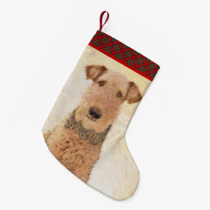 Airedale Terrier Malerei - Niedliche Originalkunst Kleiner Weihnachtsstrumpf