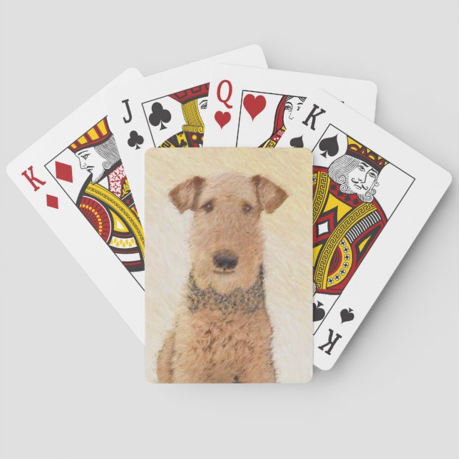 Airedale Terrier Malerei - Niedliche Originalkunst Spielkarten (Rückseite)