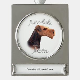 Airedale Terrier Mama 2 Banner-Ornament Silber