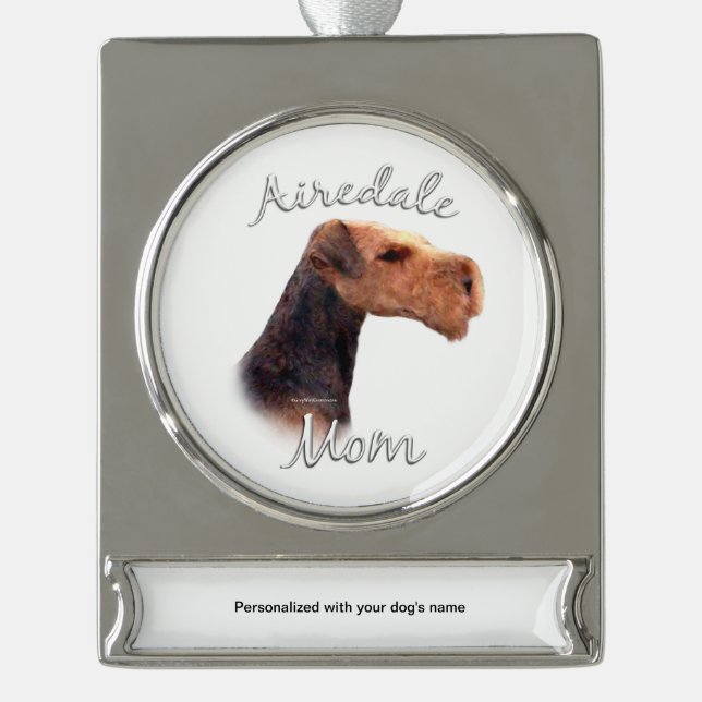 Airedale Terrier Mama 2 Banner-Ornament Silber (Vorderseite)