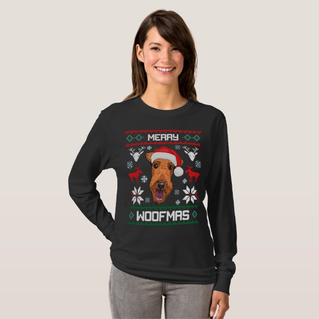 Airedale Terrier Meran Weihnachten T-Shirt (Vorne ganz)
