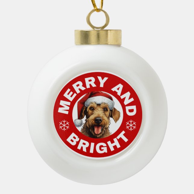Airedale Terrier Merry and Bright Keramik Kugel-Ornament (Vorderseite)