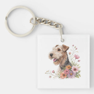 Airedale Terrier mit Blumen Schlüsselanhänger